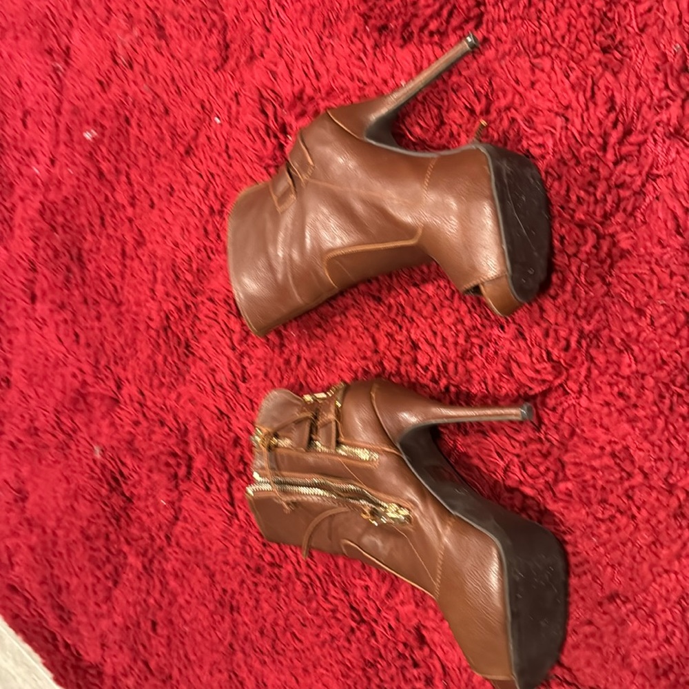 Wild Diva-brown faux leather brown peep toe booties